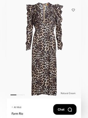 FARM Rio Cream and Black Leopard-Print Long Sleeve Midi Dress